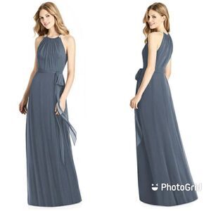 Jenny Packham Women's Full Length Lux Chiffon Beaded Neck Dress Size 12 Silverst